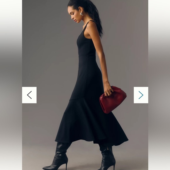 Anthropologie Ariana Square Neck Asymmetrical Ruffle Hem Dress - Picture 3 of 9